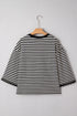 Striped Drop Shoulder Lace Trim Bracelet Sleeve Loose Top